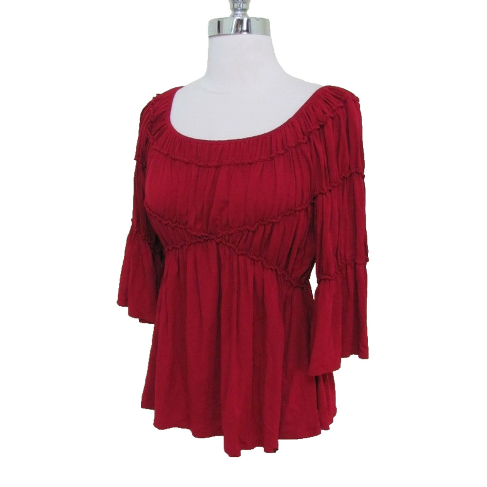 Euc SOPHIE MAX Womens XS Ruby Red Peasant Smocked Top Shirt Lots of Stretch